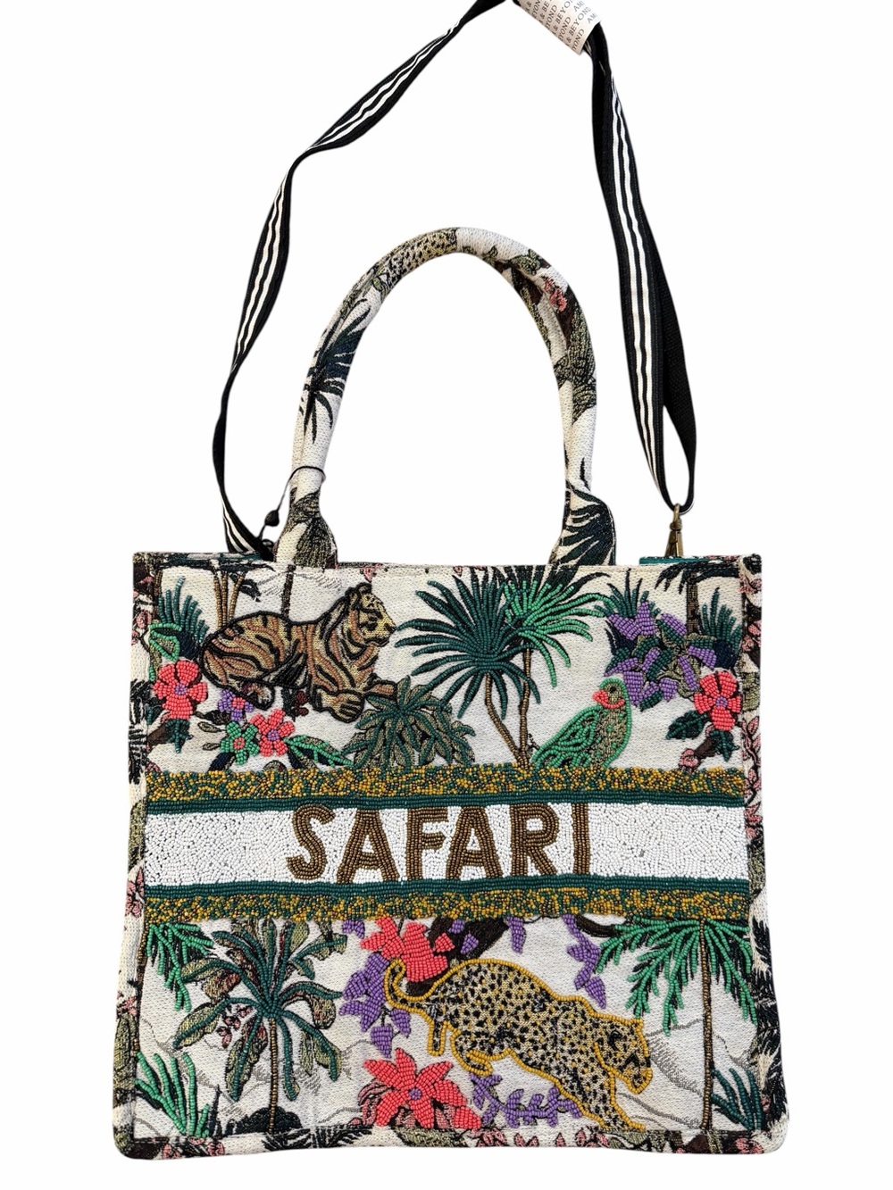 America & Beyond Embellished Jacquard African Safari Tote Bag